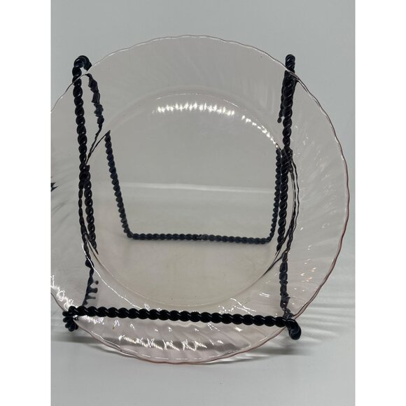 VTG Rosaline Pink Swirl Glass Plate 8" | Fire-King Style Opalescent Ruffled Rim - Picture 2 of 4